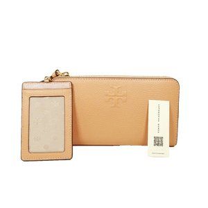 TORY BURCH Thea Pink Moon Color Pebble Leather Continental Zip Around Wallet